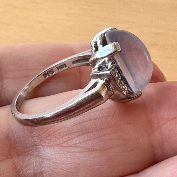 VINTAGE 10K WHITE GOLD SYNTHETIC STAR BLUE SAPPHIRE CATSEYE SPINEL CABOCHON RING - Picture 10 of 16